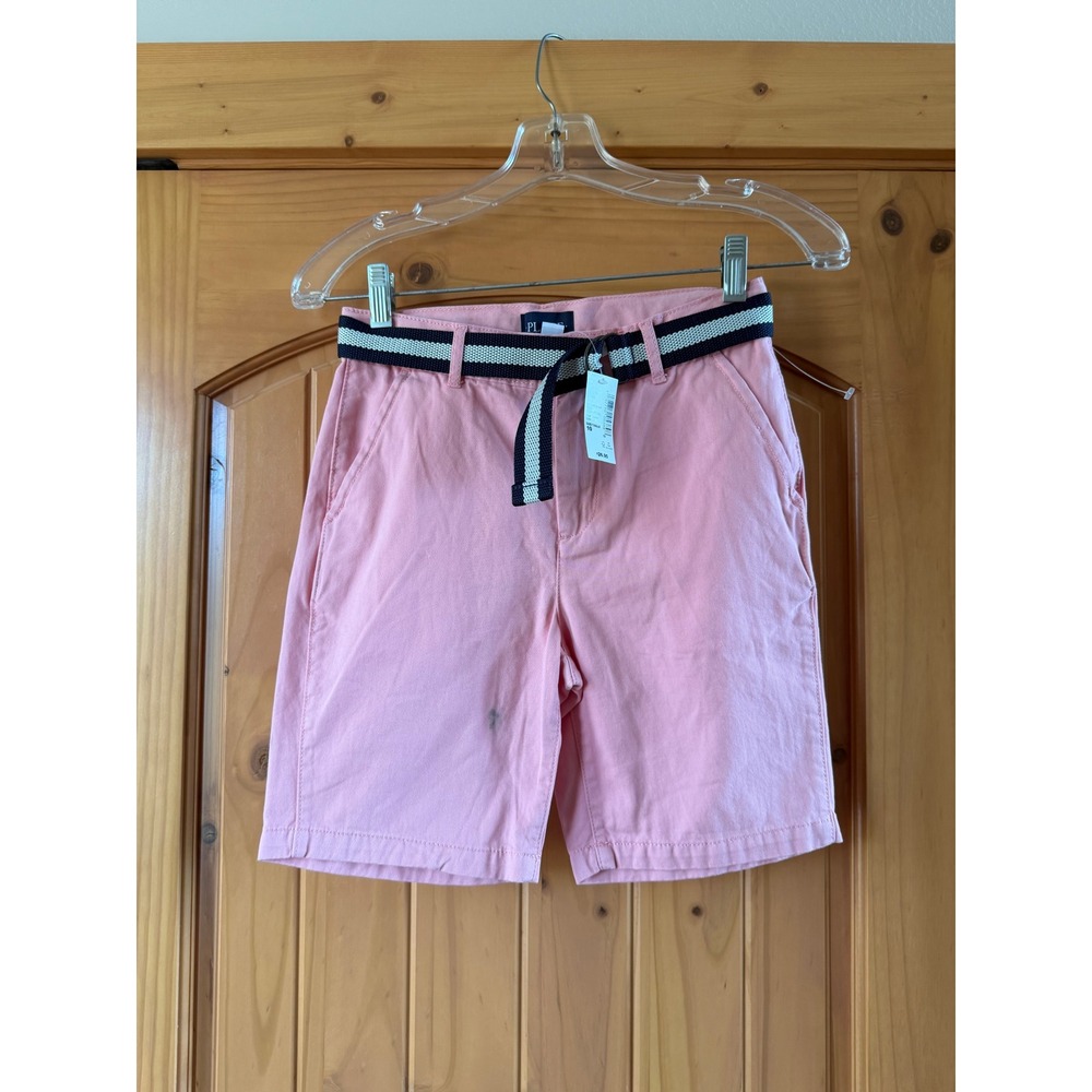 Place Boys Chino Shorts Rose Petal Pink with Striped Belt Size 10 3044791 NWT